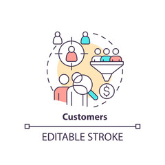 Sticker - Customers concept icon. Product management providing. Business model canvas abstract idea thin line illustration. Isolated outline drawing. Editable stroke. Arial, Myriad Pro-Bold fonts used