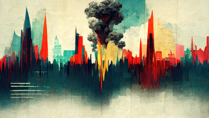 Wall Mural - Abstract illustration of smoke after fire in downtown city