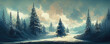 Leinwandbild Motiv Winter landscape with snow and fir trees as christmas wallpaper