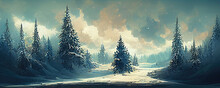 Winter Landscape With Snow And Fir Trees As Christmas Wallpaper