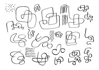 Wall Mural - vector set of grungy hand drawn textures. lines, circles, smears, waves, brush strokes, spirals. han