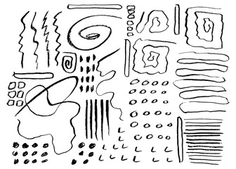 Wall Mural - vector set of grungy hand drawn textures. lines, circles, smears, waves, brush strokes, spirals. han