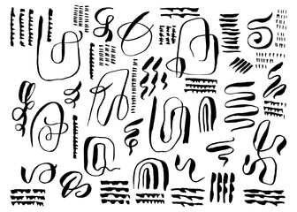 Wall Mural - vector set of stylish artistic hand drawn textures. lines, circles, smears, waves, brush strokes, kn
