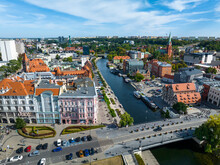 Bydgoszcz. Aerial View Of City Center Of Bydgoszcz Near Brda River. The Largest City In The Kuyavian-Pomeranian Voivodeship. Poland. Europe.