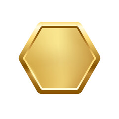 Wall Mural - gold hexagon button with frame vector illustration. 3d golden glossy elegant design for empty emblem
