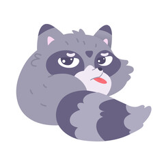  Cute naughty raccoon, portrait of furry racoon character with teasing expression on face