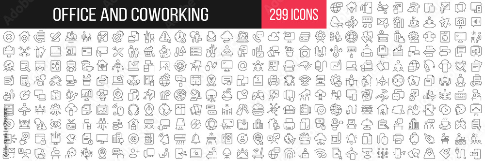 Office and coworking linear icons collection. Big set of 299 thin line ...