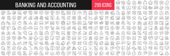 Leinwandbilder - Banking and accounting linear icons collection. Big set of 299 thin line icons in black. Vector illustration