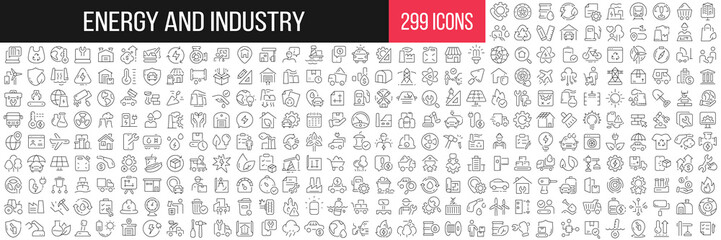 energy and industry linear icons collection. big set of 299 thin line icons in black. vector illustr