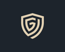 Initial Letter G Shield Monogram Logo Concept Icon Sign Symbol Design Element Line Art Style. Security, Heraldic, Guard Logotype. Vector Illustration Template