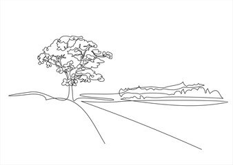 Poster - continuous one line drawing of nature tree vector illustration