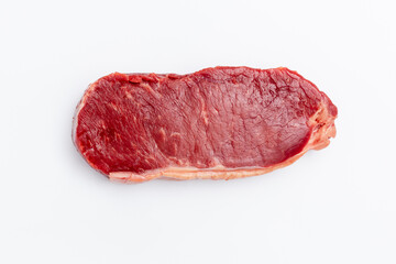 Fresh raw steaks on white background.