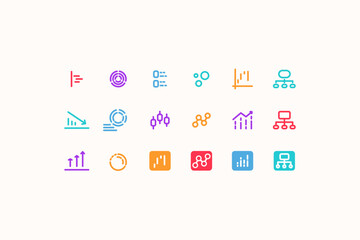Simple infographics icons set. Universal infographics icon to use for web and mobile UI, set of basic infographics elements. Line vector icon set. The set contains icons: Big Data, Analyzing, Diagram