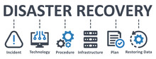 Disaster Recovery Icon - Vector Illustration . Disaster, Recovery, Technology, Incident, Procedure, Database, Server, Infographic, Template, Presentation, Concept, Banner, Pictogram, Icon Set, Icons .
