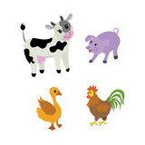 Fototapeta Dziecięca - Pets.Cow.Pig.Goose.Rooster. Vector illustration isolated on white background.