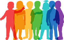 Rainbow Silhouette Kids Boys And Girls Isolated, Vector