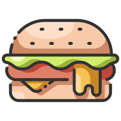 Wall Mural - burger line color icon