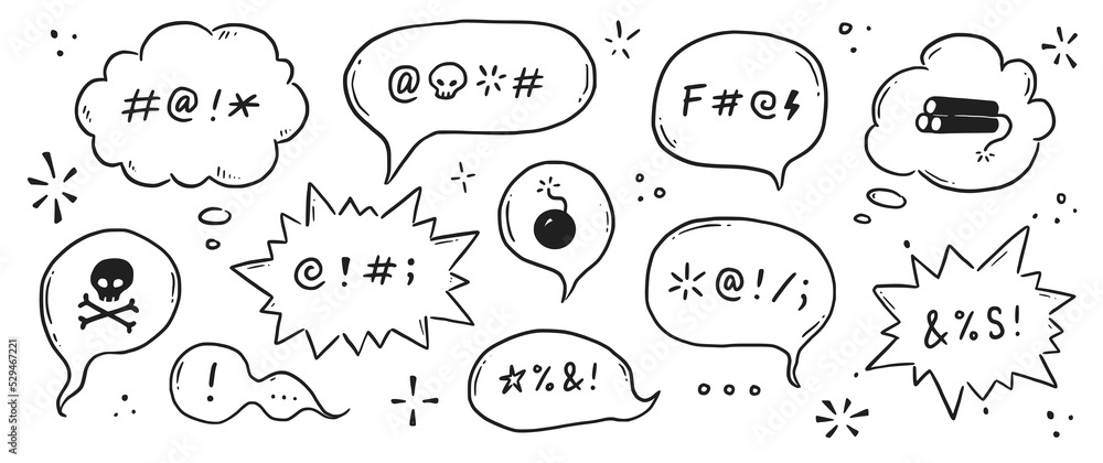 Swear word speech bubble set. Curse, rude, swear word for angry, bad ...