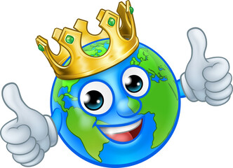 Wall Mural - Crown Earth Globe World Mascot Cartoon Character