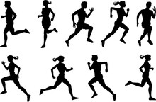 Runners In Silhouette Sprinters Joggers People