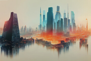 Wall Mural - The abstract background of the futuristic skyscraper - Digital Generate Image