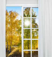 Wall Mural - glass door autumn landscape