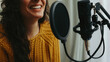 © Vane Nunes - Young woman dubbing voiceover for broadcast stream live show