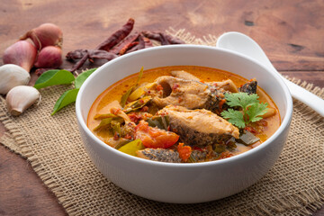 Wall Mural - Spicy snake head fish Creamy soup ,Thai hot and sour soup with fish and mushroom,Tom yum pla