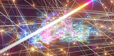 Neural network 3D illustration. Big data and cybersecurity