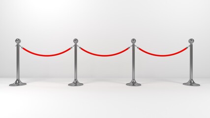 Chrome Stanchions with rope. Image with clipping, 3d rendering. 