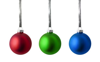 christmas ornaments isolated on white background. set of red, green and blue christmas balls hanging