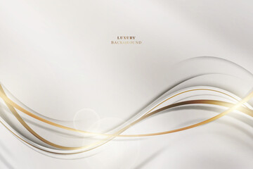 Wall Mural - White and golden luxury wavy background.