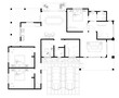 © Aisyaqilumar - 2D CAD house layout plan drawing with 3 large bedrooms and 2 small bedroom complete with 2 bathrooms, balcony, furniture, kitchen, living room porch and furniture. Drawing produced in black and white.
