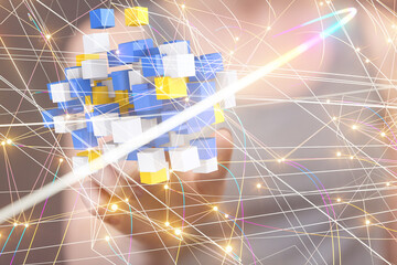 digital cyberspace with particles and digital data network connections concept.