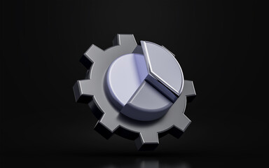 Wall Mural - business pie chart with gear sign on dark background 3d render concept for management analyze
