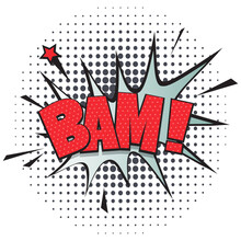 Bam Comic Speech Bubble For Emotion Isolated On White Background Vector Illustration. Sound Effect, Comics Book Balloon, Cartoon Lettering In Pop Art Style