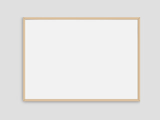 realistic photo frame mockup. landscape large a3, a4 wooden frame mockup on white blank wall. simple