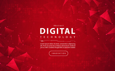 Digital technology banner red background concept with technology light effect, abstract cyber tech, innovation future data, internet network, Ai big data, lines dots connection, illustration vector