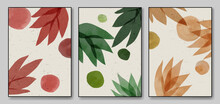 Minimal And Natural Wall Art.  Vector Art Botanical Set. Abstract Leafs With Watercolor Shapes.