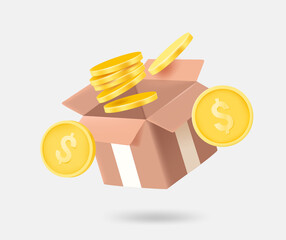 Aufkleber - Mail box with golden coins. Receiving gift concept. 3d vector isolated illustration