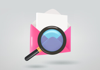 Wall Mural - Opened envelope with magnifier. 3d vector illustration