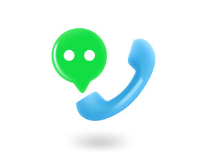 Poster - Talking by phone concept. Telephone tube with speech cloud. 3d vector icon isolated on white background