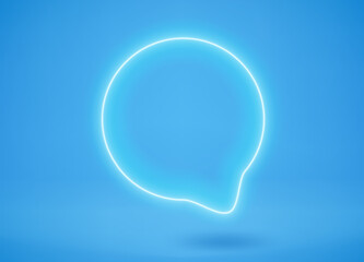 Aufkleber - Blue neon glow speech bubble on blue background. 3d vector mockup
