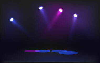 Poster - Illuminated dark stage with colorful projectors