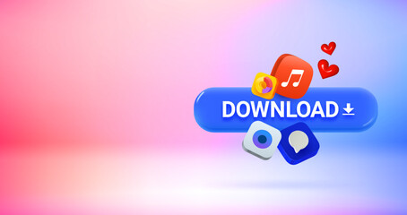 Leinwandbilder - Downloading new applications concept. Vector 3d banner with copy space
