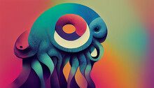 Digital Art Of A Dreaming Octopus Changing It's Color.