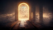 A Stone Road Leads To A Portal To Another Dimension. 3D Illustration