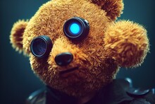 The Teddy Bear Has Brown Robot Eyes. 3D Illustration