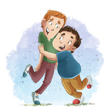 Illustration Of Children Friends Embraced