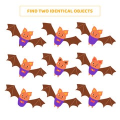 Find two identical objects. Matching game for kids.